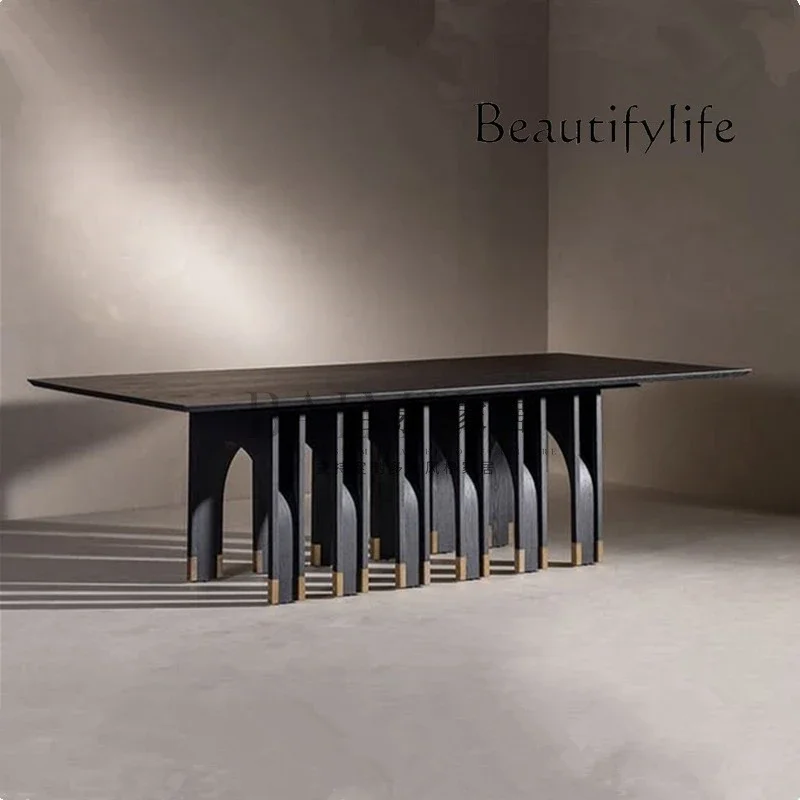 N44 New Italian high-end light luxury solid wood dining table Modern simple creative hotel club model room negotiation table