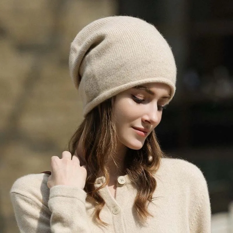 Good Quality Knit 100% Wool Hat Simple Fashion Roll Rim Slouchy Beanie Unisex Autumn Winter Cap Lightweight Warm Comfort