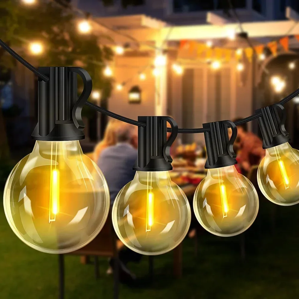 

12M G40 LED Globe String Lights Outdoor, Waterproof Plastic Bulbs, Balcony Garland Fairy Lamps for Wedding Christmas Party Decor