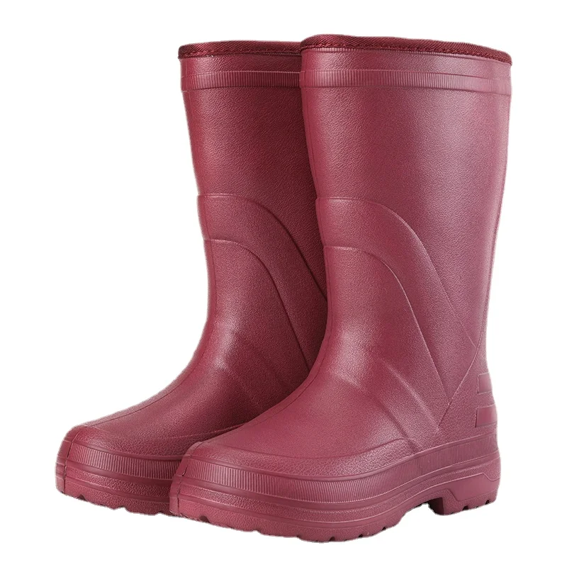 

New Women Fashion Warm Plush Knee-high Rain Boots Female EVA Waterproof Rainboots Outdoor Snow Wellies Boots Water Shoes