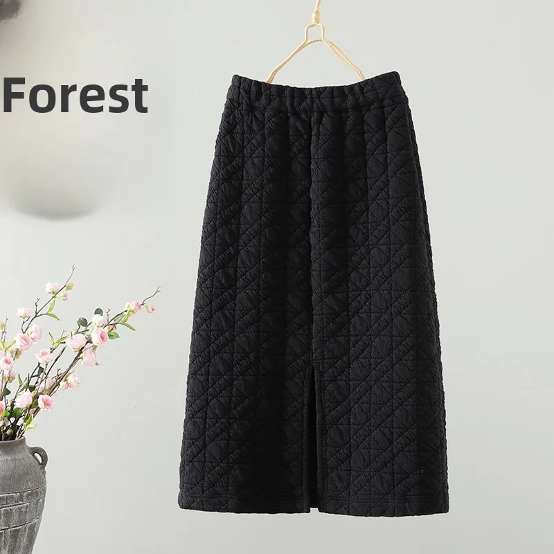 Black Thickened Winter Long Skirt Women's New Style Versatile Straight Tube Skirt mid Waist A-Line Skirt Standard Fit