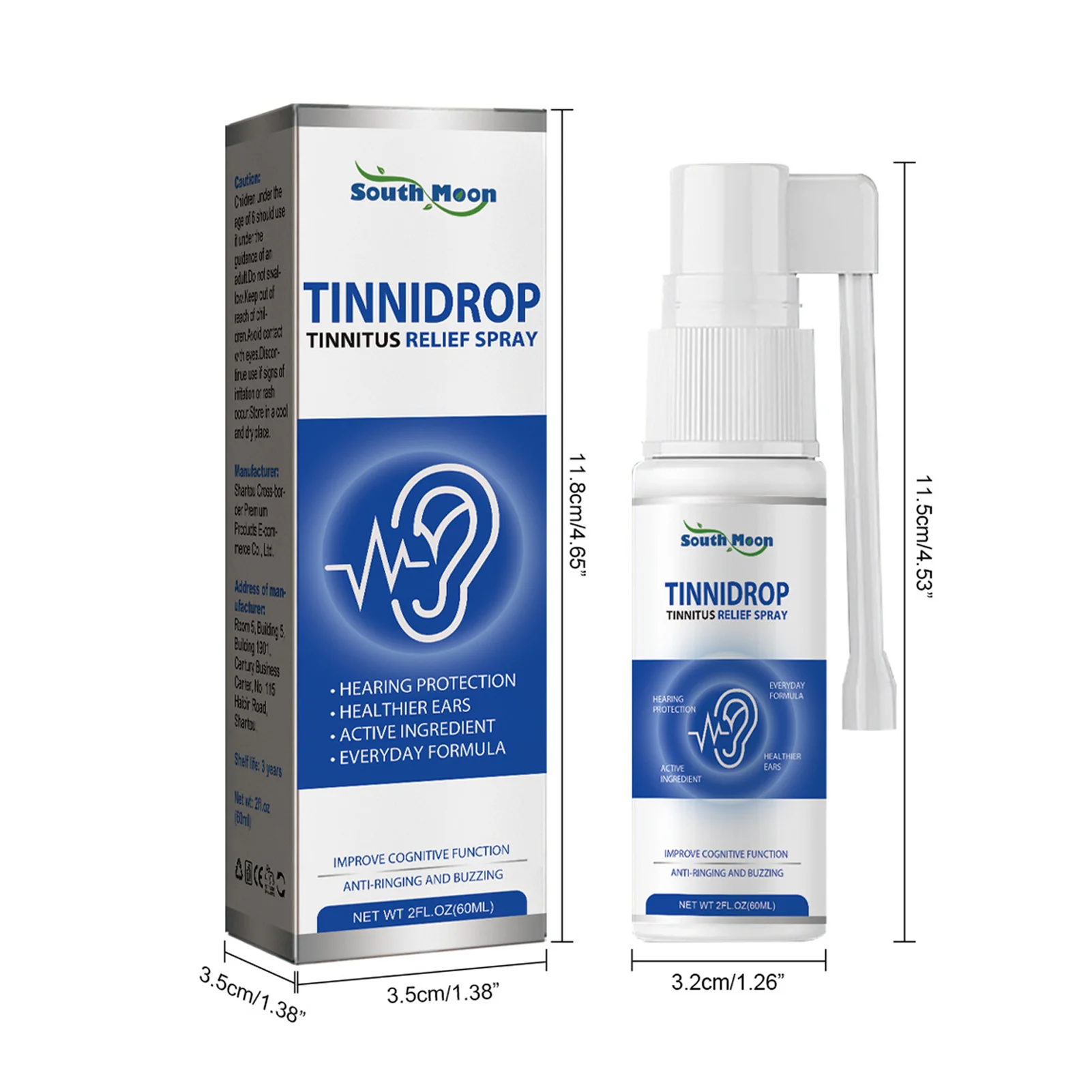 60ml Tinnitus Relief for Ringing Ears Quick Dry Formula Ear Cleaning Solution for Men Women Adults Elders