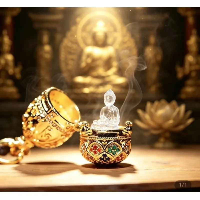Micro‑Pave CZ Glazed Buddha Ghau Box Pendant Portable Shrine Locket Car Hanging Ornament Spiritual Blessing Amulet Gift