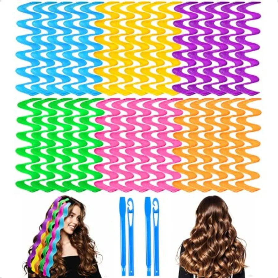 

30 Pcs Heatl Hair Curlers Wave Curls Styling Kit with 2 Pcs Styling Hooks No Heat Hair Curlers Heatl Wave Curlers for Women Gir