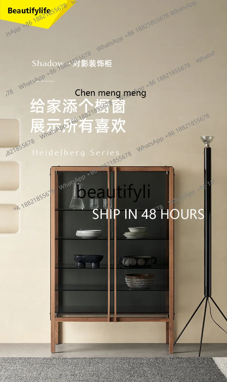 A32 Decorative cabinet Tempered glass wine cabinet North American black walnut designer side storage cabinet