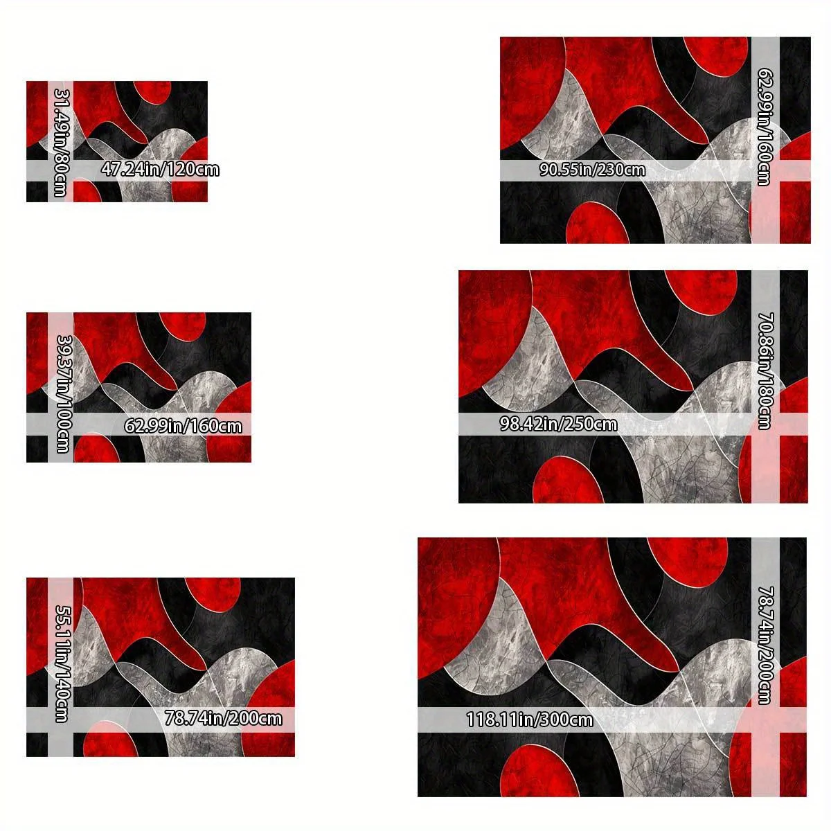 VIKAMA Modern Abstract Curved Area Rug,Non‑Slip Mat,Red Black Grey Marble Texture Carpet for Living Room Bedroom Home Decor Rug