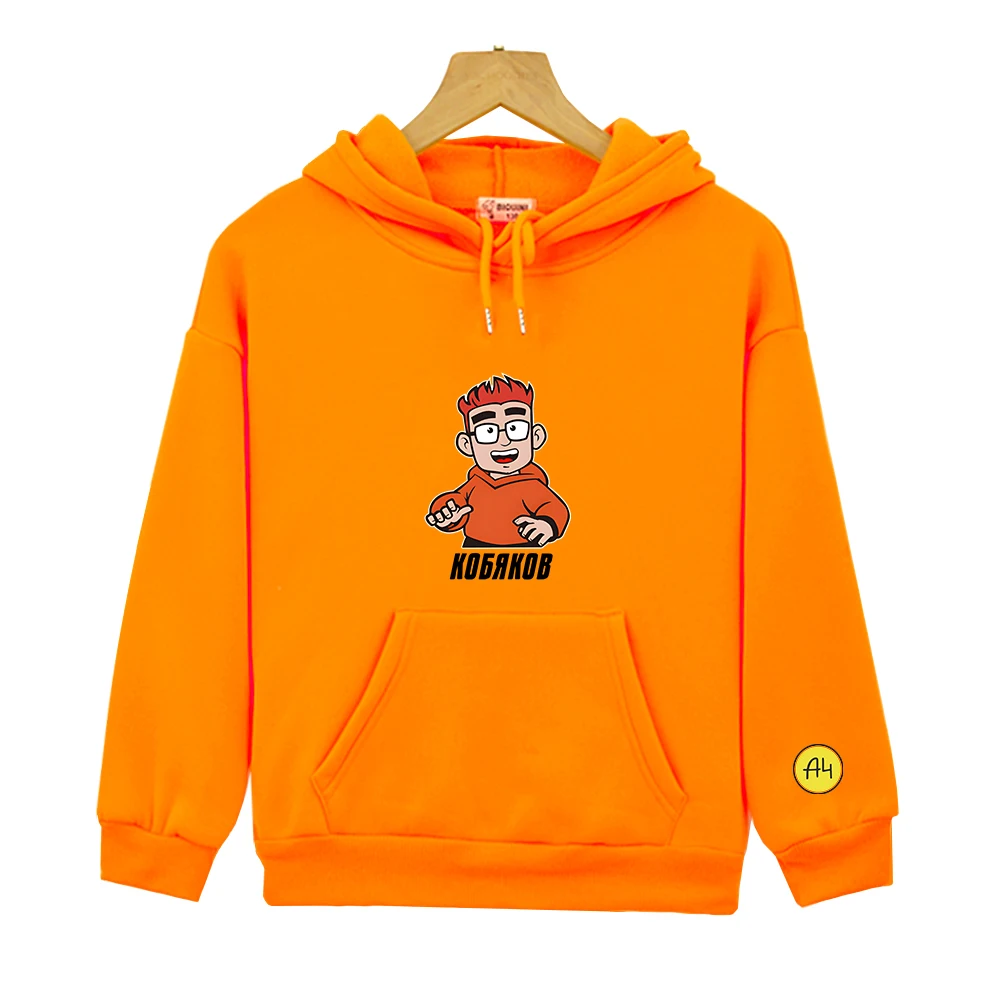 мерч а4 KOBYAKOV Graphic Hoodies for Teen Girls Kawaii Clothes A4 Merch Pullover Top Boy's Thicked Hooded Kids Orange Sweatshirt