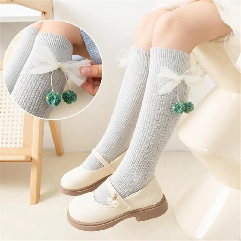 

H55B Little Girl Knee High Socks Over Calf Stockings Breathable Cotton Thigh High Socks Mesh Stockings Over the Knee Highs