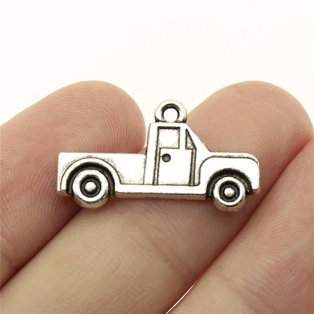 WYSIWYG-abalorio de camioneta de Color plata antigua, 10 Uds., 26x14mm, accesorio para camioneta, para fabricación de joyas