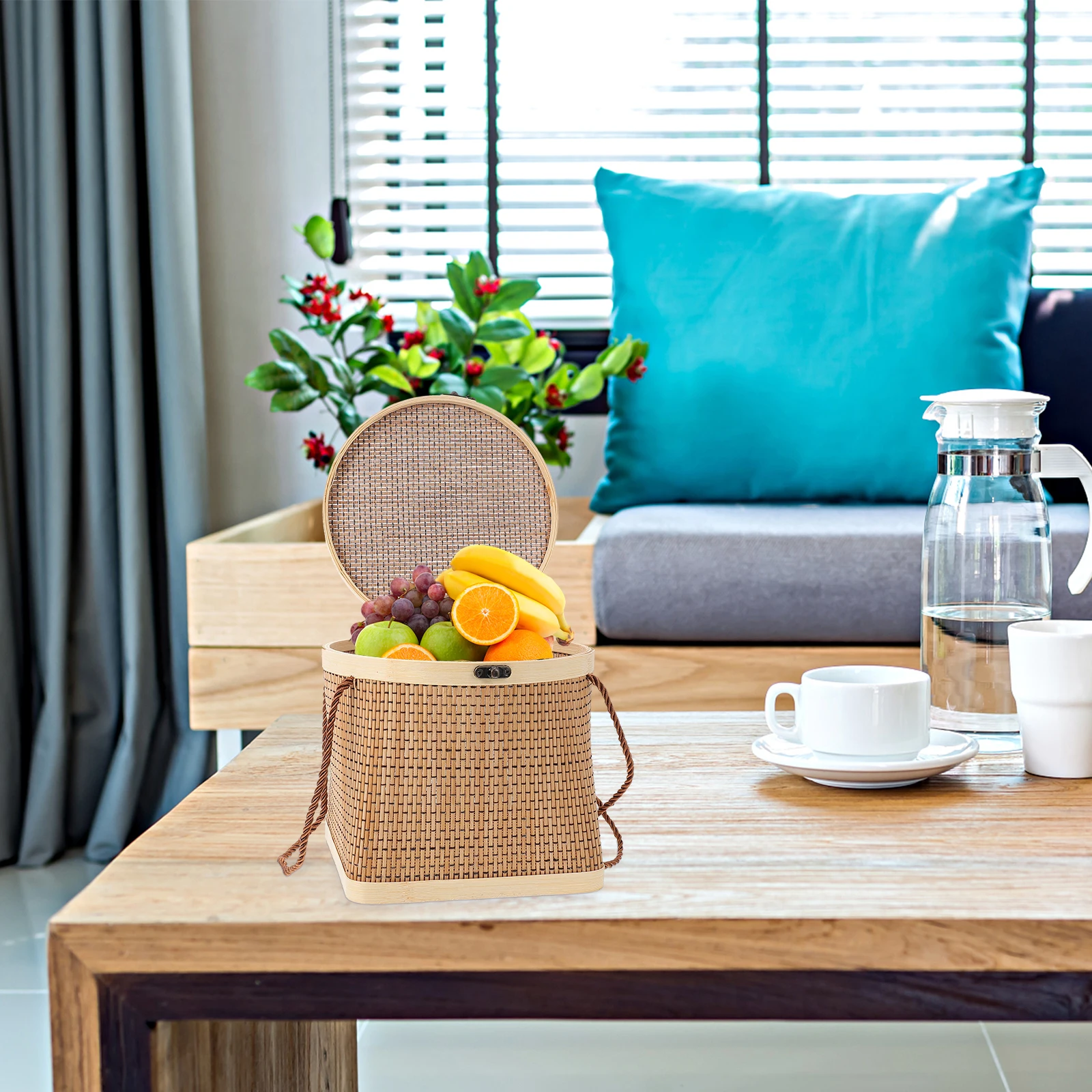 

1Pcs Handwoven Bamboo Basket Storage Holder Crab Egg Fruit Container Gift Basket Portable Moon Cake Box Wood