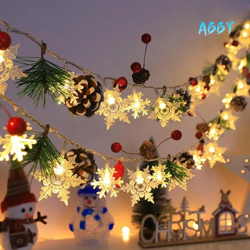 

ABBY-20 Leds Snowflake String Fairy Lights Battery Powered Christmas Tree Holiday Garland New Year Bedroom Decoration