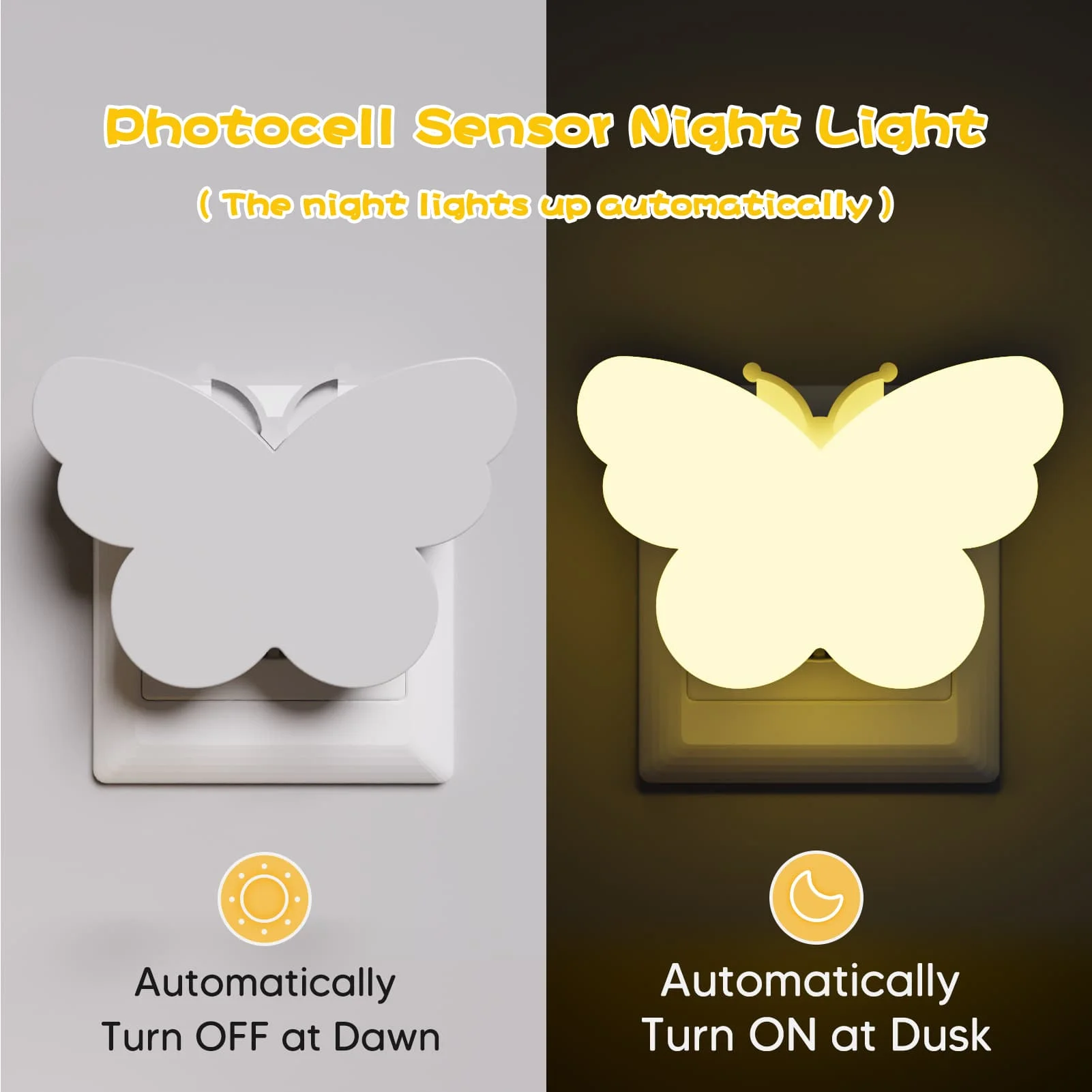 Veilleuses LED en forme de papillon avec capteur de lumière, prise marche/arrêt automatique pour chambre d'enfants, escalier, couloir, lampe de nuit