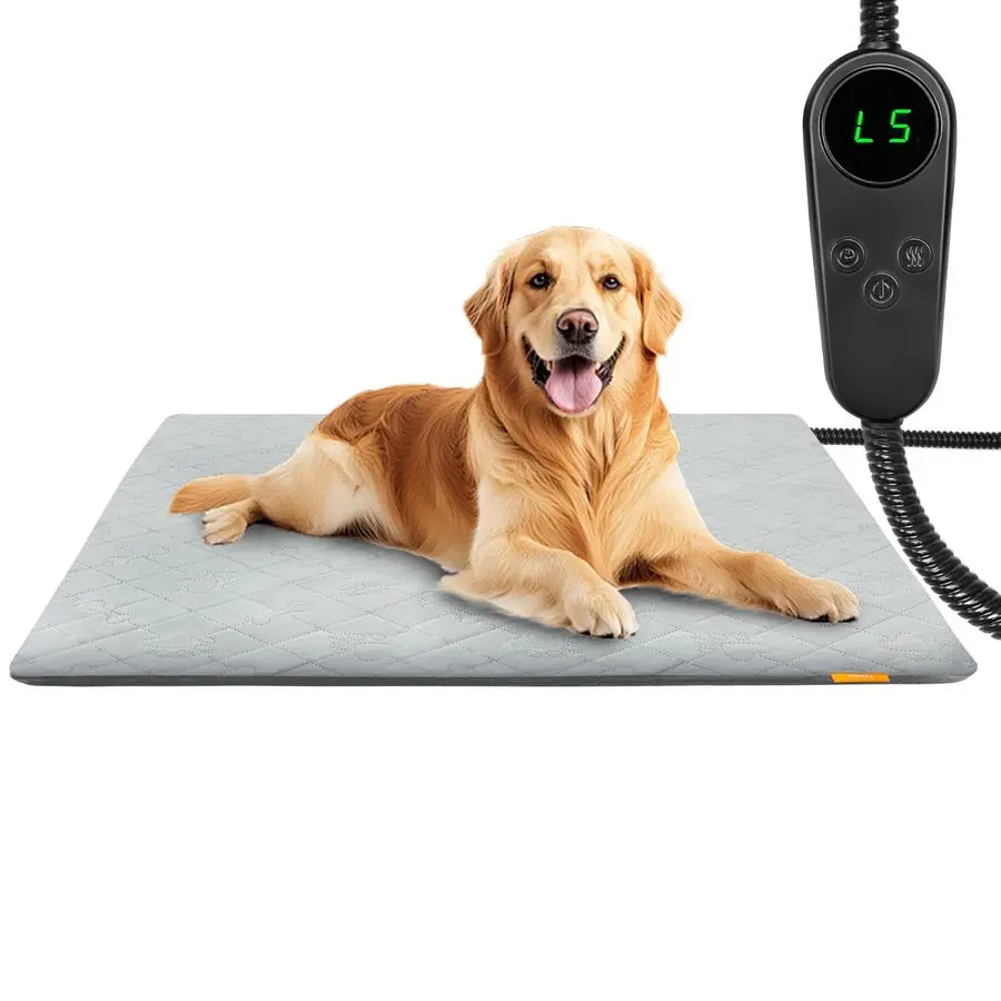 

Heating Pad for Cats Dogs Electric Heated Bed Waterproof Warming Mat Indoor Outdoor Chew Resistant Cord Adjustable 5 Timer and 6