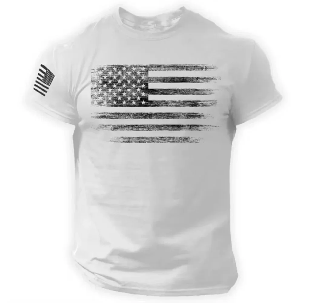 Męska koszulka na siłownię z nadrukiem 3d Flaga USA T Shirt Oversized Casual Letnia odzież sportowa z krótkim rękawem Odzież męska