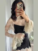 Elegant Lace Trim Satin Dress Women High Neck Color Block Full Sleeve Y2K Mini Dresses 2026 Spring Lady New Sexy Party Clubwear - Image 5