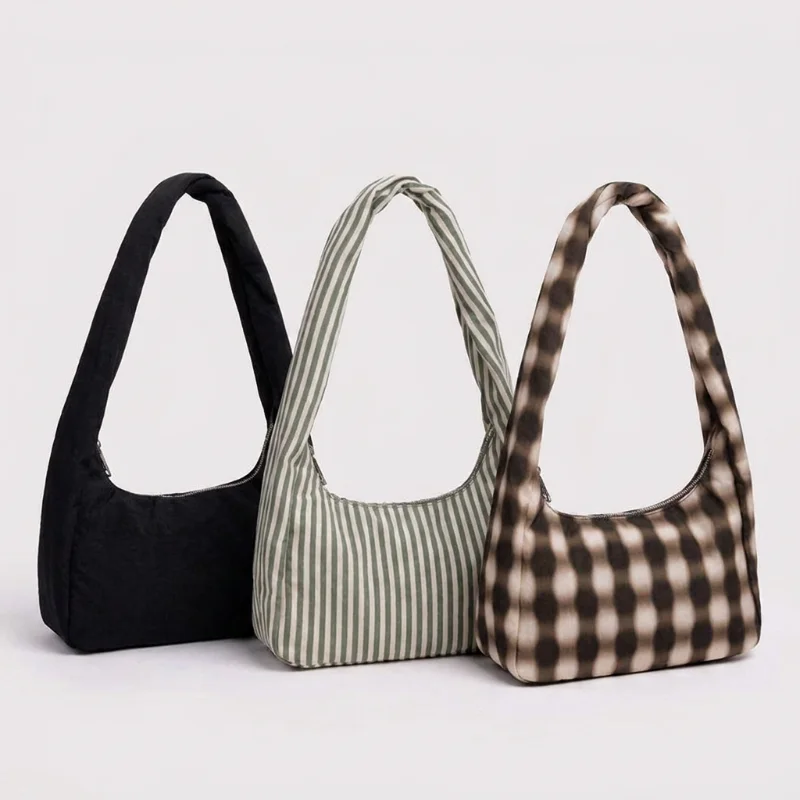

Retro Striped Handbag Stylish Lightweight Shoulder Bag Polka Dots Solid Color Minimalist Underarm Bag Plaid Casual Commuter Bag