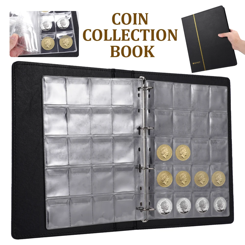 200/300 Pockets 10Pages Coins Collection Album Commemorative Coin Book Stamp Collection Storage Loose-Leaf Scrapbook 218x280mm