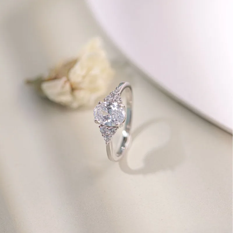 S925 فضة أزياء الماس مجموعة جولة الدائري، مجموعة الزركون الأبيض السيدات خاتم الخطوبة #1