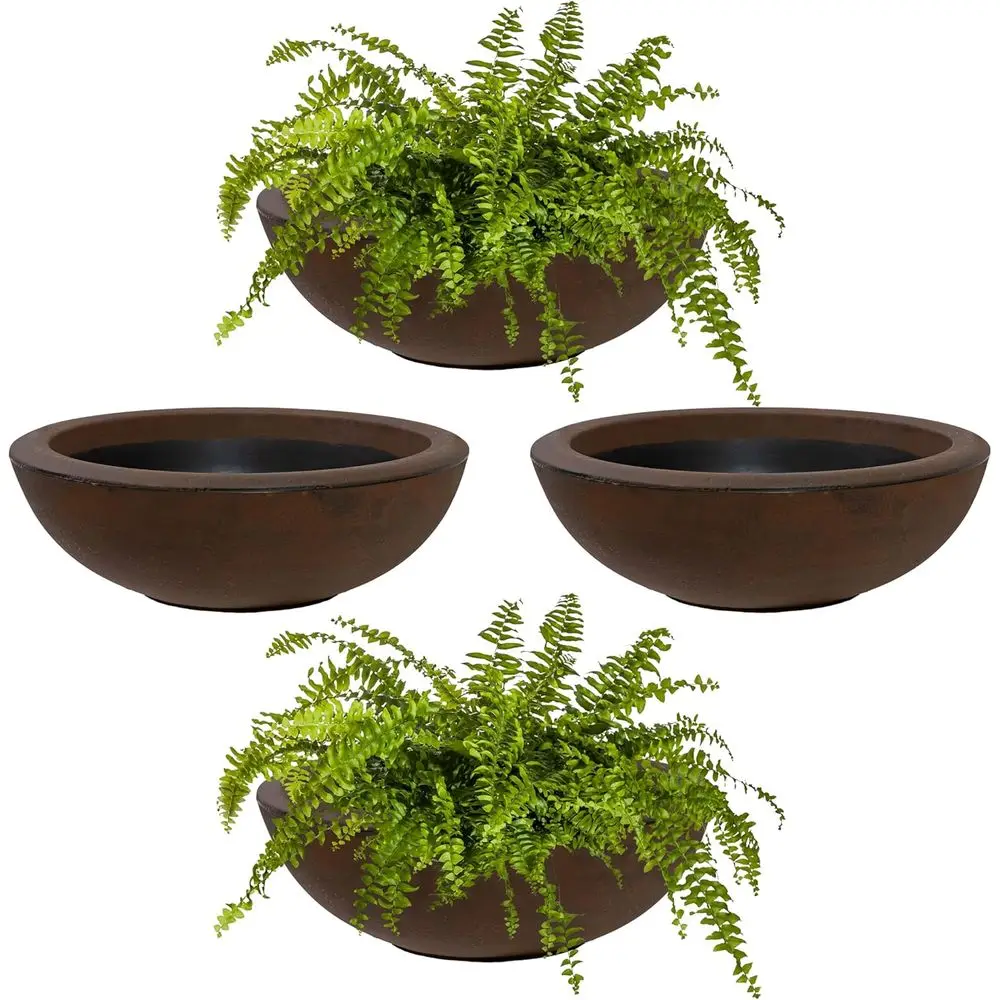 

Set of 4 Rustic Polyresin Outdoor Planters, Double-Walled for Succulents and Flowers