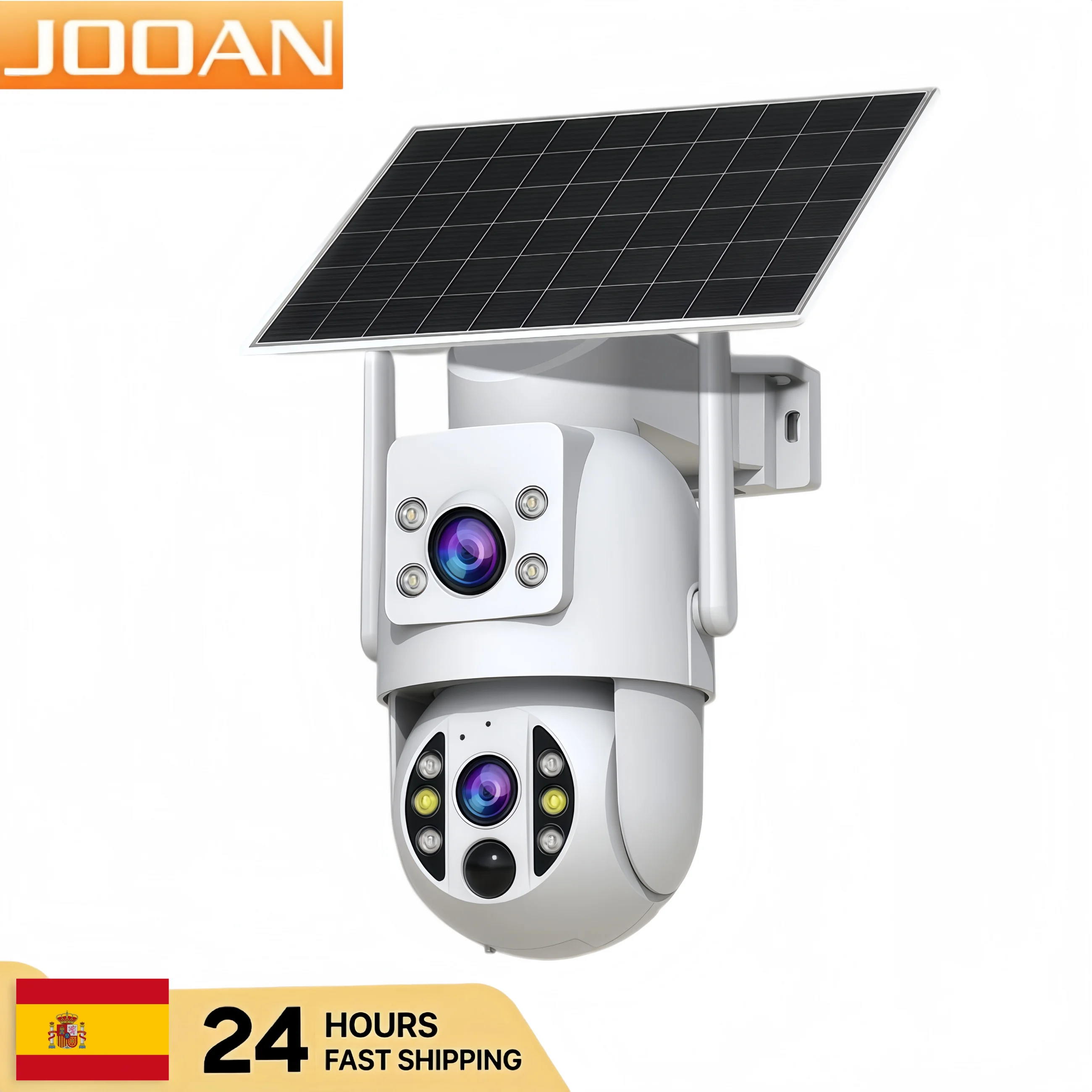 Cámara Wifi Solar JOOAN de 4MP con Doble Lente, Inalámbrica para Exteriores, Detección Humana PIR Nocturna, Batería Integrada, Vigilancia