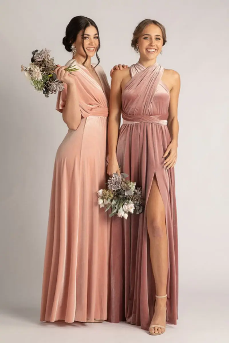 Velvet Simple Bridesmaid Dresses Elegant Multiple Dressing Methods Backless Evening Dresses Women\'s Long Wedding Party Gowns