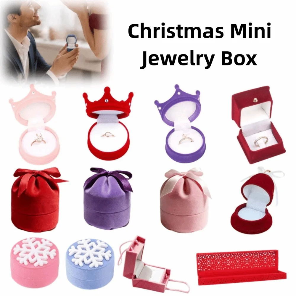 Wedding Christmas Jewelry Box Storage Mini Crown Snowflake Bell Rings Box Anti-collision Romantic Flannel Jewelry Organizer