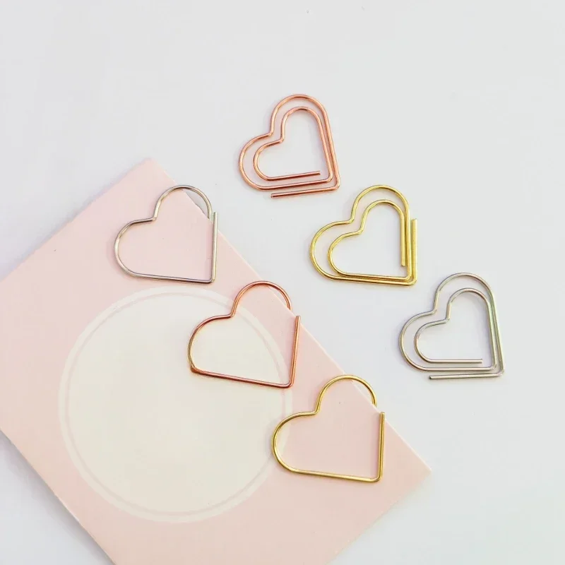 50pcs/set Metal Hearts Paper Clips Mini Binder Clip Bookmark Book BindingNote Decor Stationery School Office Binding Supplies