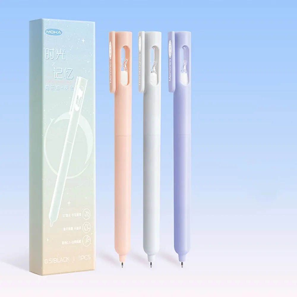 

4Pcs/3Pcs Creative Plastic Gel Pen 0.5mm Black Ink Press Type Ballpoint Pen Quick Drying Neutral Pen School Office