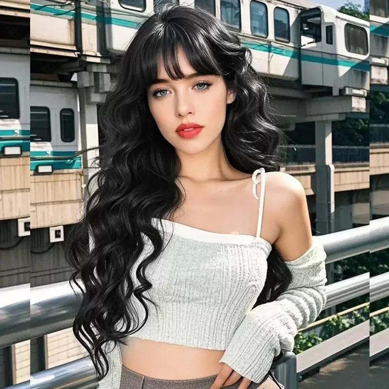 Party Headwear Ripple Wig Cover Woman Daily Clothing Match Wool Perm Wig Ball Evening Dress Dress Up Simulation Long Curly Hair