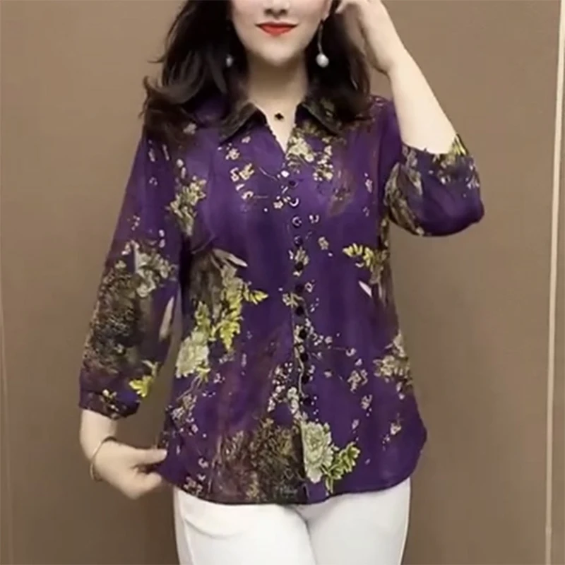 Spring Summer New Long Sleeve Printing Shirt Ladies Loose Casual All-match Cardigan Top Women Elegant Vintage Oversized Blousse