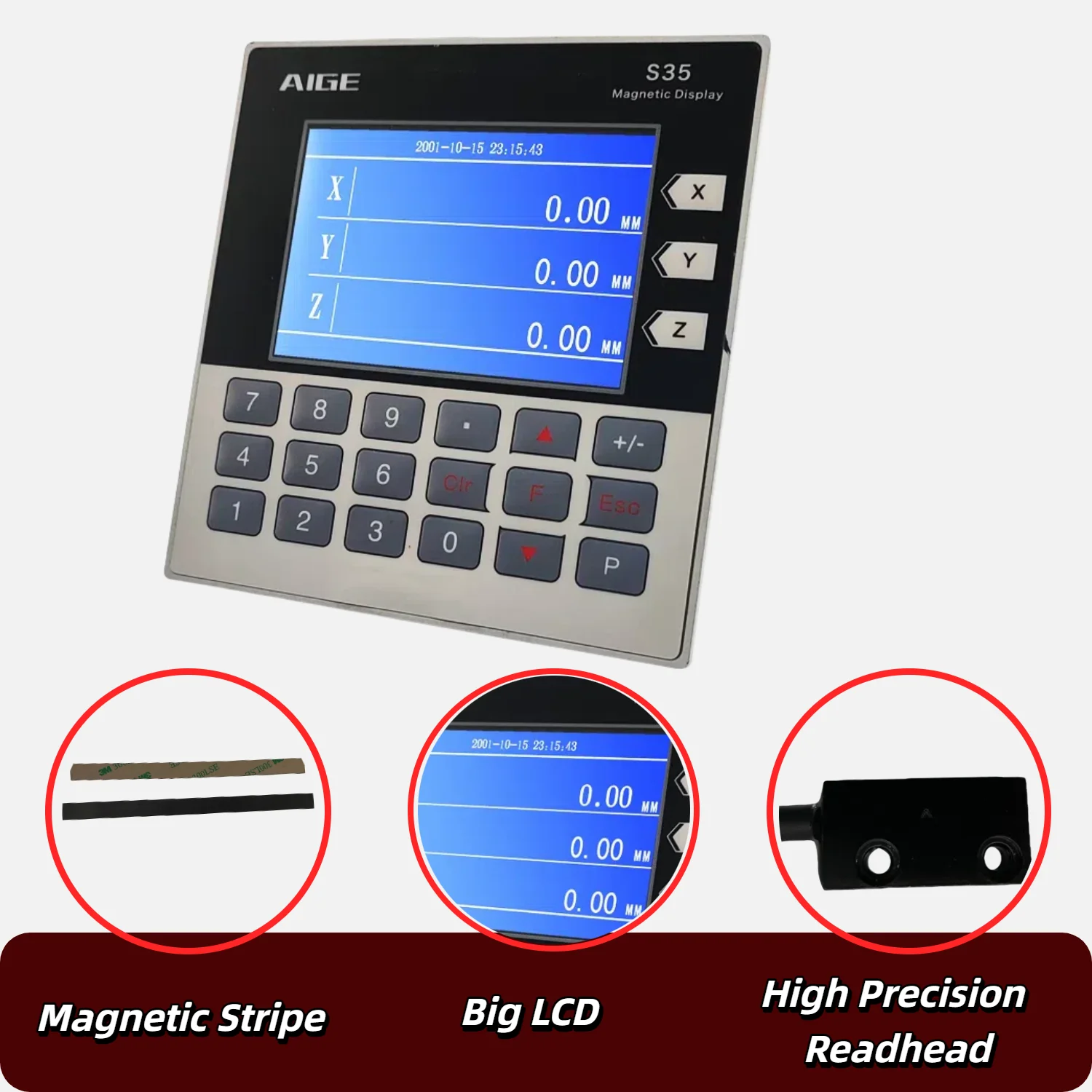 LCD 3 Axis DRO Kit Lathe Milling Machine High Precision Linear Electronic Magnetic Grid Ruler Magnetic Measuring Sensor