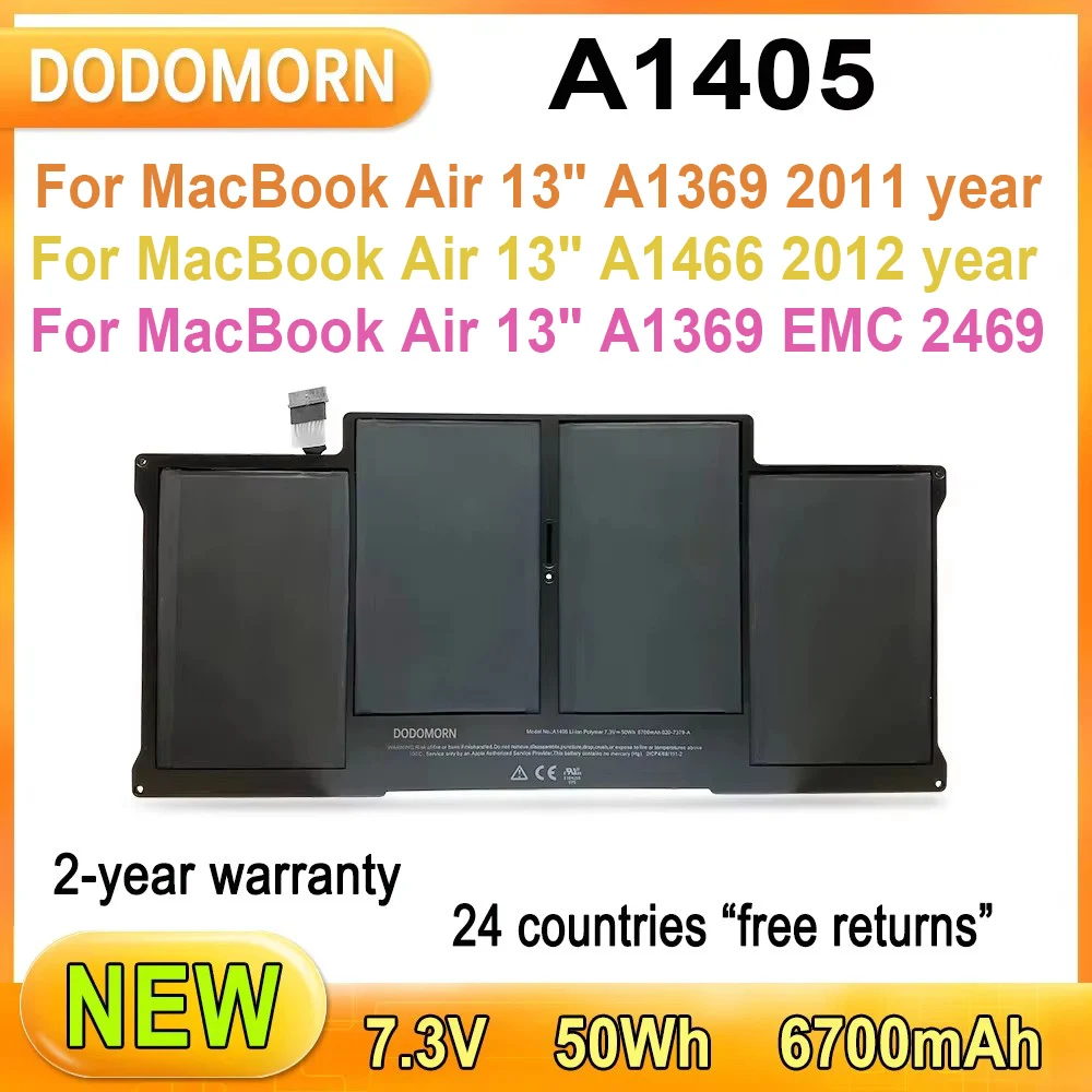 Nueva batería para ordenador portátil MacBook Air de 13 pulgadas A1369 año 2011, A1466 año 2012, serie A1369 EMC 2469 6700mAh 2 años de garantía