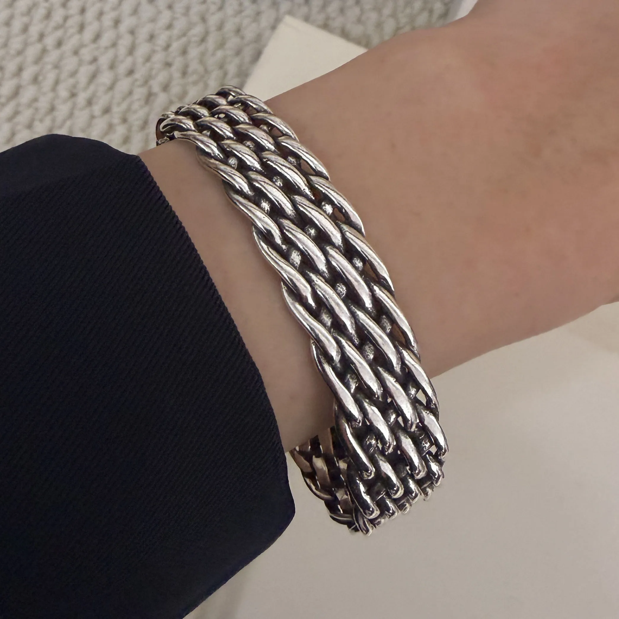 

Браслеты из стерлингового серебра 925 пробы для женщин и мужчин, модные широкие двухслойные браслеты с узлами, аксессуары для вечеринок, подарок