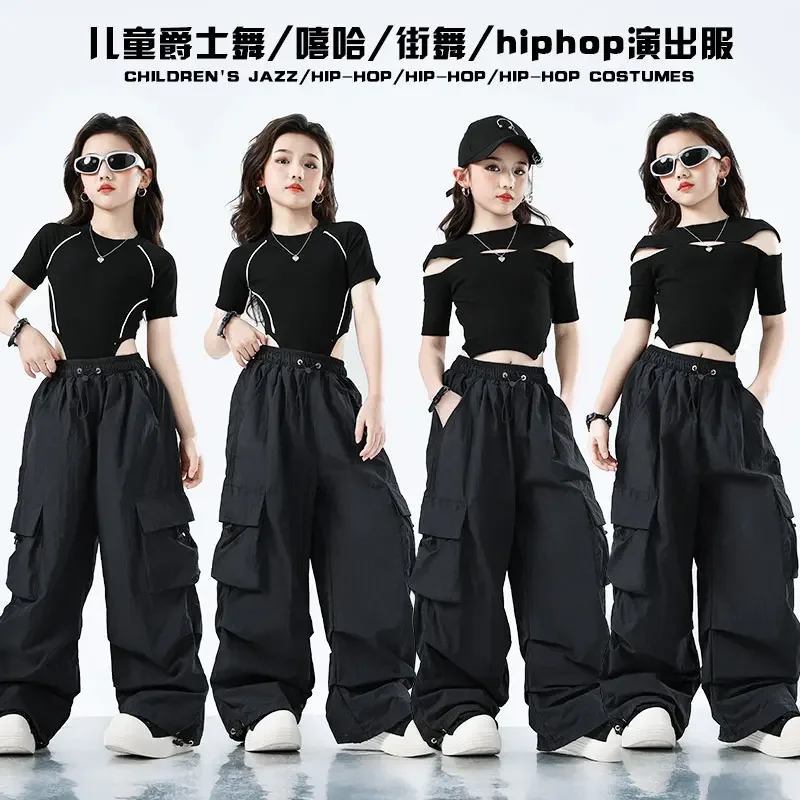 Hip Hop Kleidung Kinder Crop Top Street Dance Cargo Hosen Mädchen K-pop Streetwear Kinder Jazz Kostüme Bühne Tanzen kleidung Set