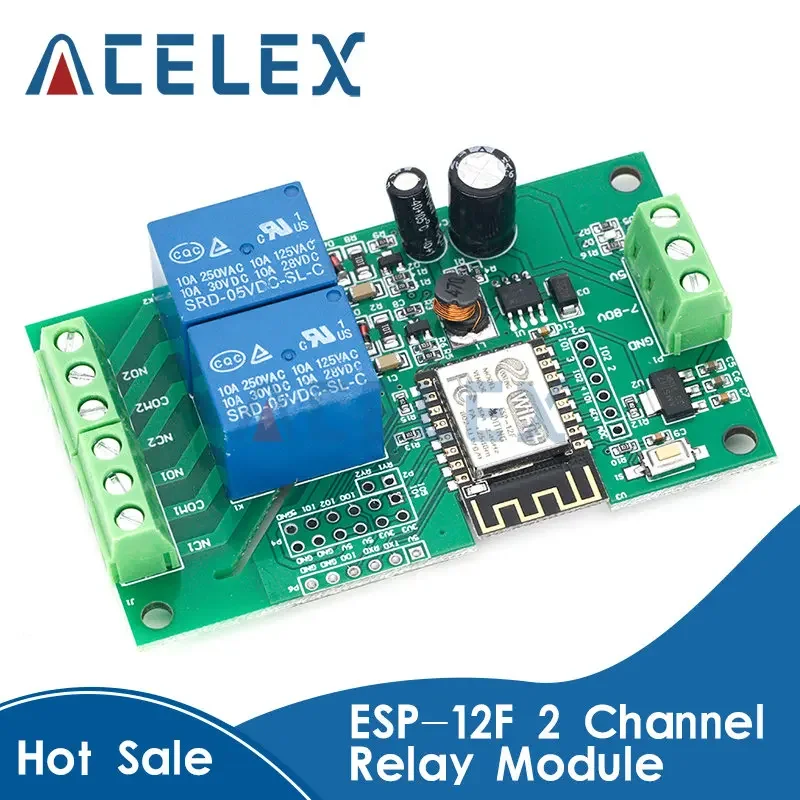 ESP8266 ESP-12F WiFi AC 250V/DC 30V 2 Channel Relay Module Wireless Development Board for Arduino Smart Home