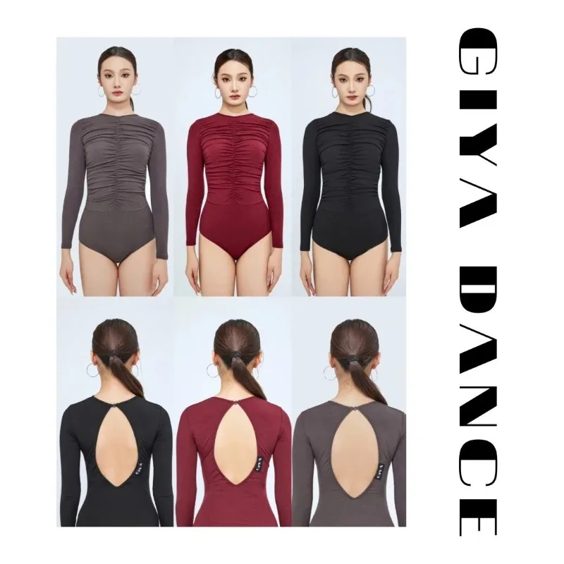 customized GIYA Long sleeved Latin samba tango modern dance outfit for girls and ladies with built-in chest pads and leggings