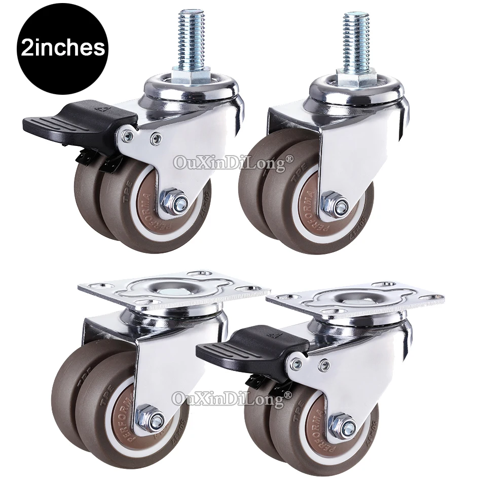 

4PCS 2'' Heavy Dual Universal/Directional Wheels Rubber Silent Furniture Casters Trolley Industrial Equipment Castors Load 165KG