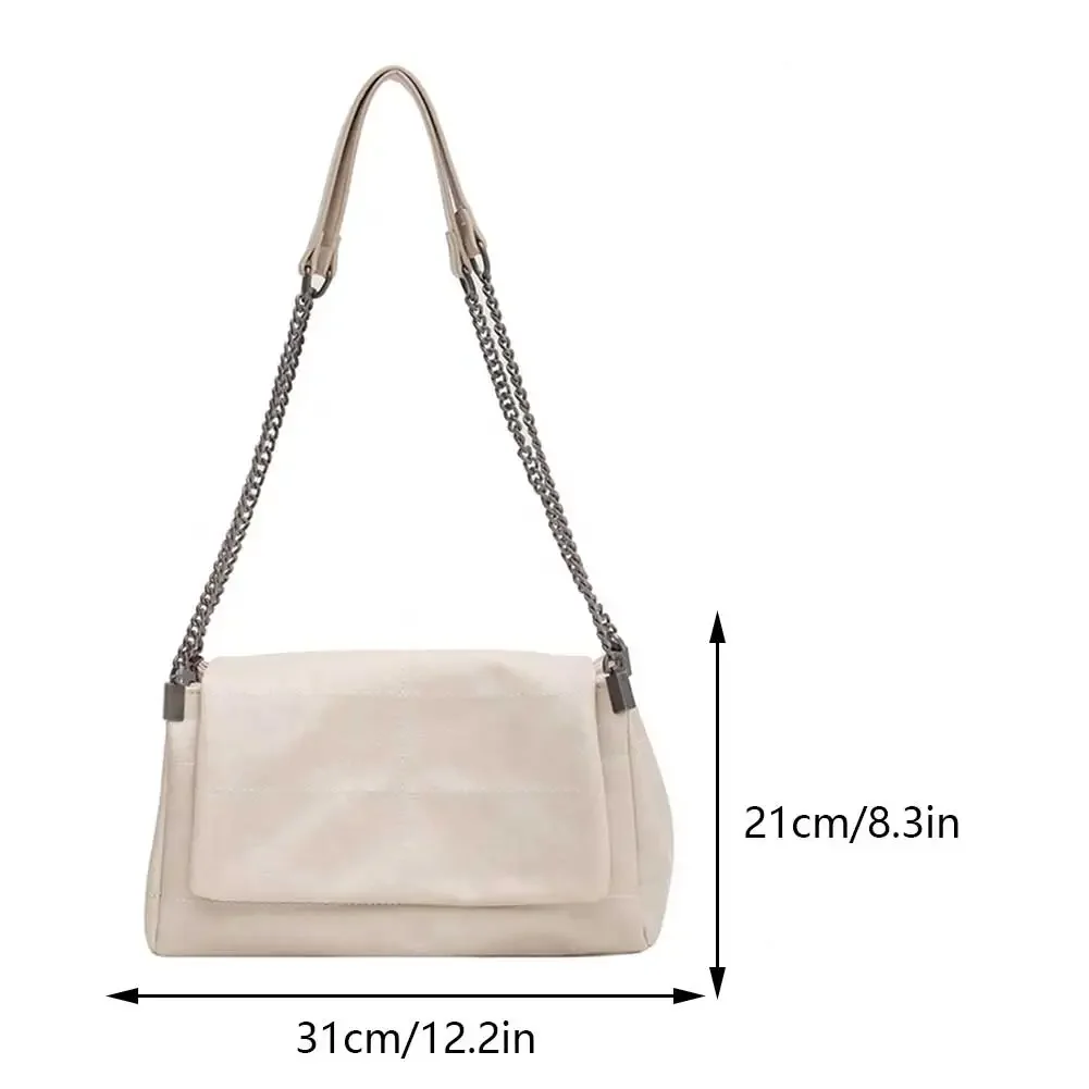 PU Leather Crossbody Bag Large Capacity Women Soft Shoulder Bag Adjustable Strap Solid Color Tote Bag Chain Strap Messenger Bag