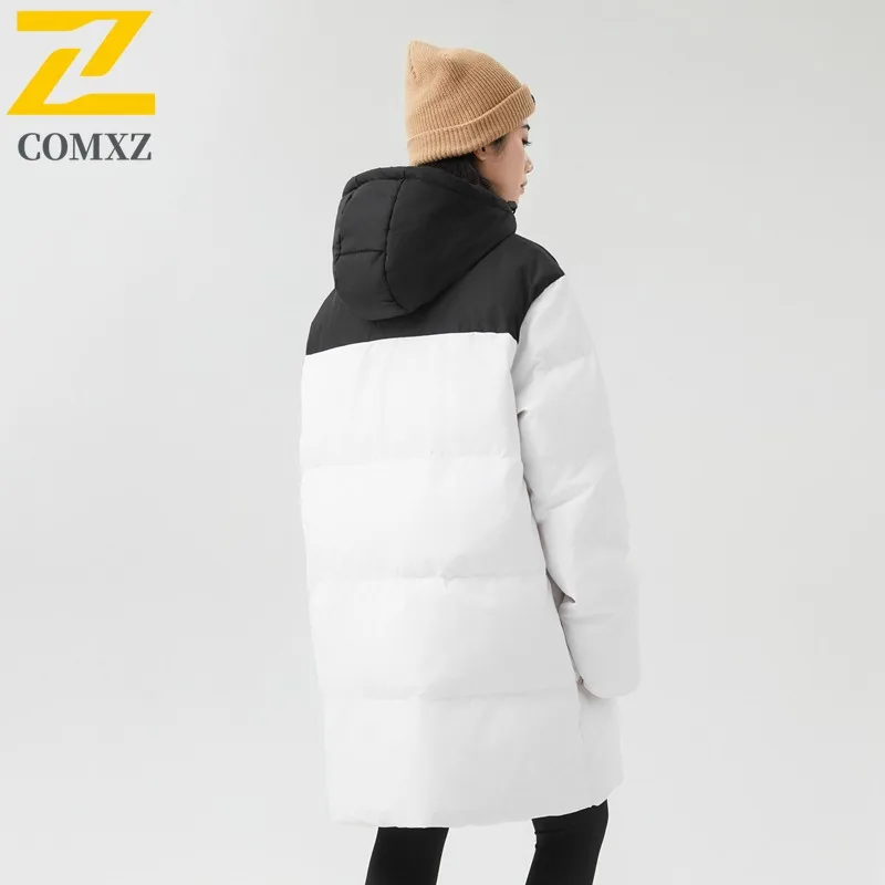 COMXZ Urban Hiking 2025 Mens Down Jacket Premium Hooded Travel Comfortable Parka Fashion Outdoor Cold Resistant Winter Coats