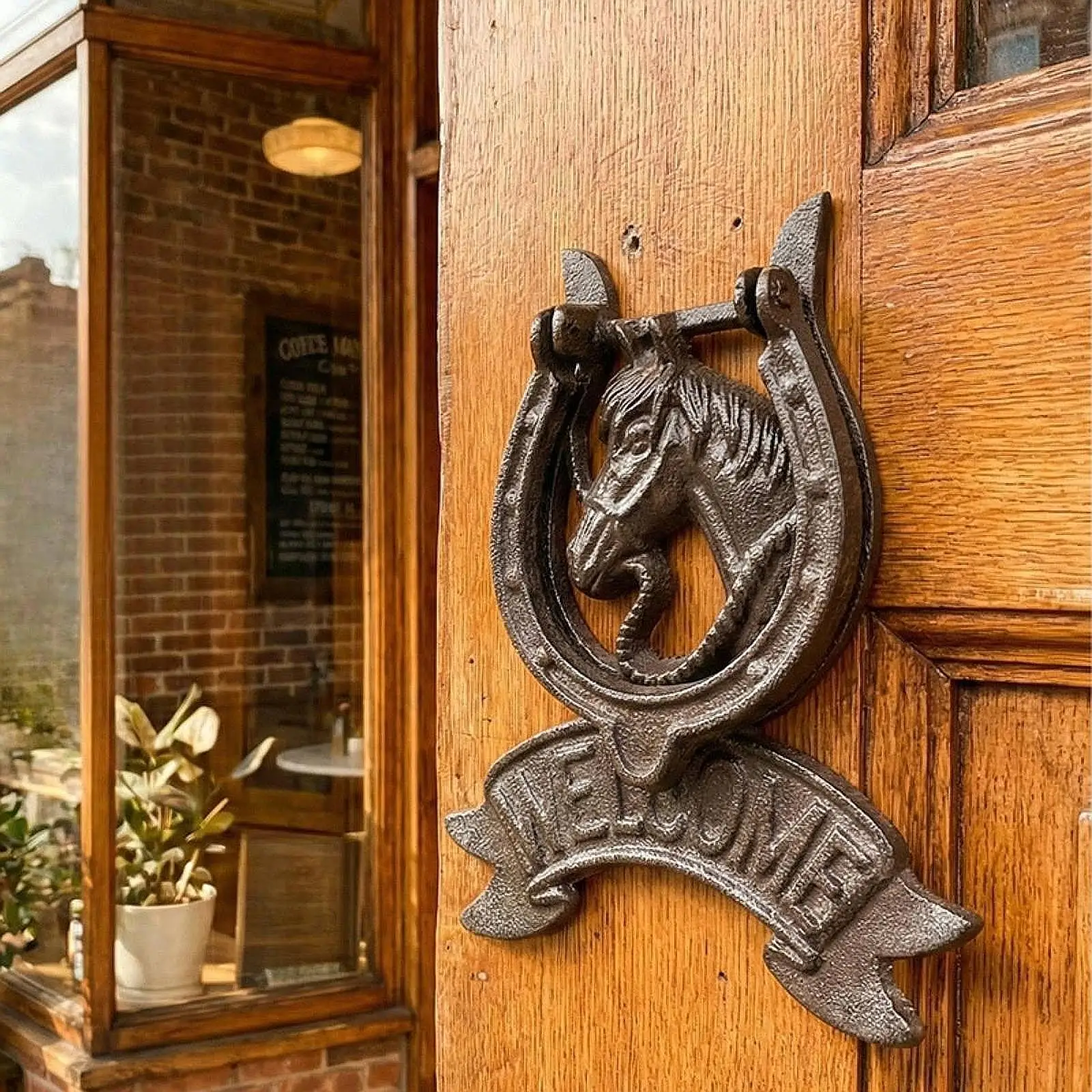 

Creative Horse Head Door Knocker Sturdy Iron Classic Exterior Hardware Easy Install for Home Garden