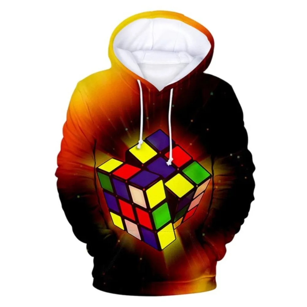 Sudadera con capucha de cubo mágico colorido para hombre y mujer, suéter con estampado 3d de cubo de Rubik de dibujos animados, Jersey informal para
