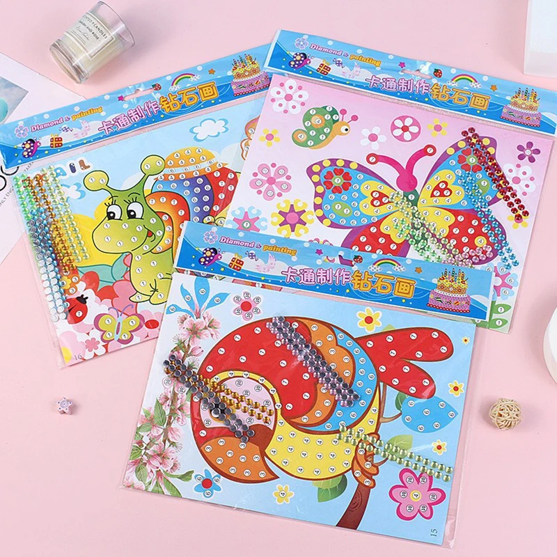 4/8/12Sheets Cartoon Diamond Crystal Sticker Painting Set Cute Animal Patterns Graffiti Handicraft Sticker Creative Art Kits ZYF
