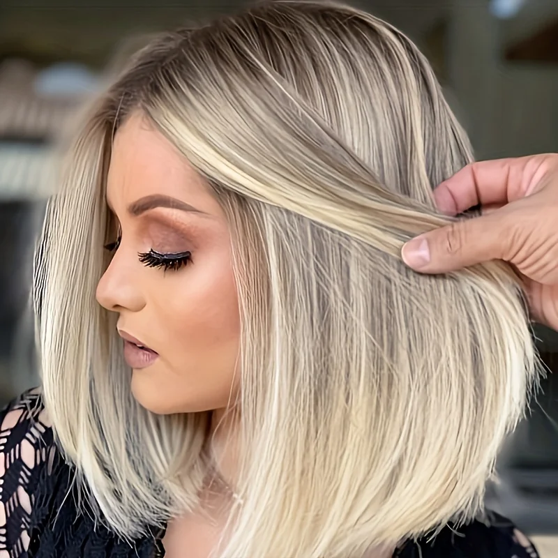 Women's gradient platinum blonde short hair, synthetic fiber wig is suitable for everyday wear and various places image 5