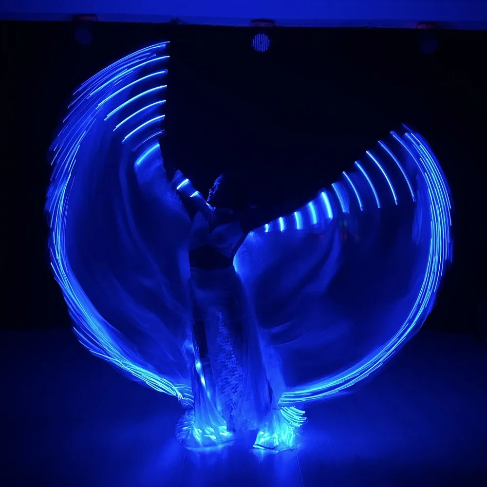 LED إيزيس أجنحة كلا الجانبين الفلورسنت فراشة الرقص الشرقي أداء الرقص الشرقي كرنفال Led ازياء يظهر الرقص الشرقي