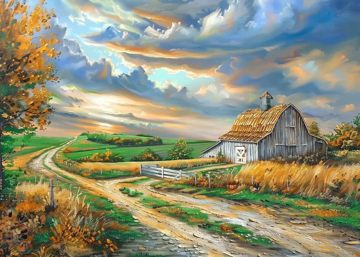 

1000Pcs Country Road Jigsaw wooden Puzzle High Definition Artwork Creative Challenge Ideal Gift for Adult Home Bedroom Decor