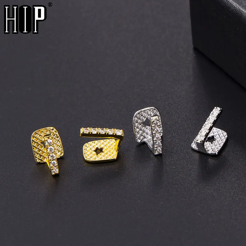 Hip Hop 2pcs Iced CapsTeeth Grillz Cubic Zircon Micro Pave Top & Bottom Charm Grills For Men Women Jewelry