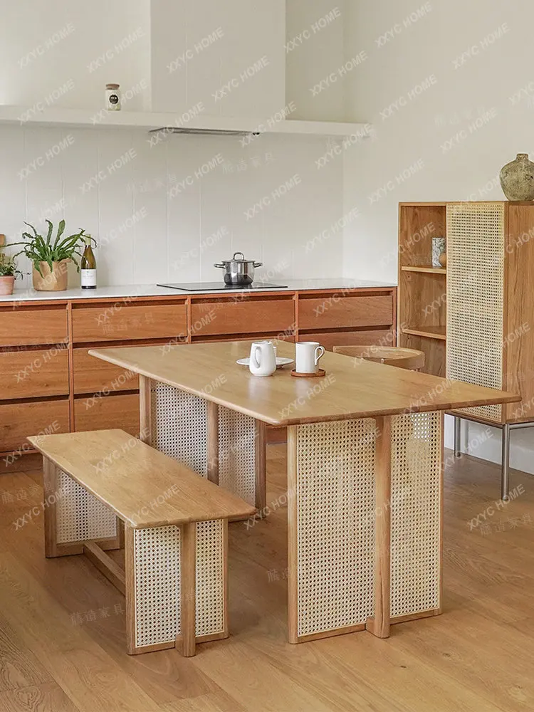 

Обеденный стол из твердой древесины, скандинавский ротанговый оригинальный прямоугольный стул, комбинированный домашний обеденный стол для маленькой квартиры, современный красный