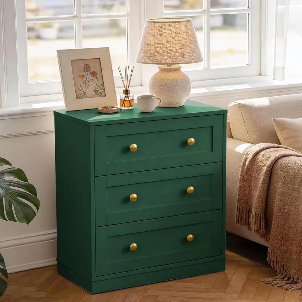 3-Drawer Wooden Nightstand for Bedroom with Large Storage Capacity, Suitable for End Table or Hallway Use, Green
