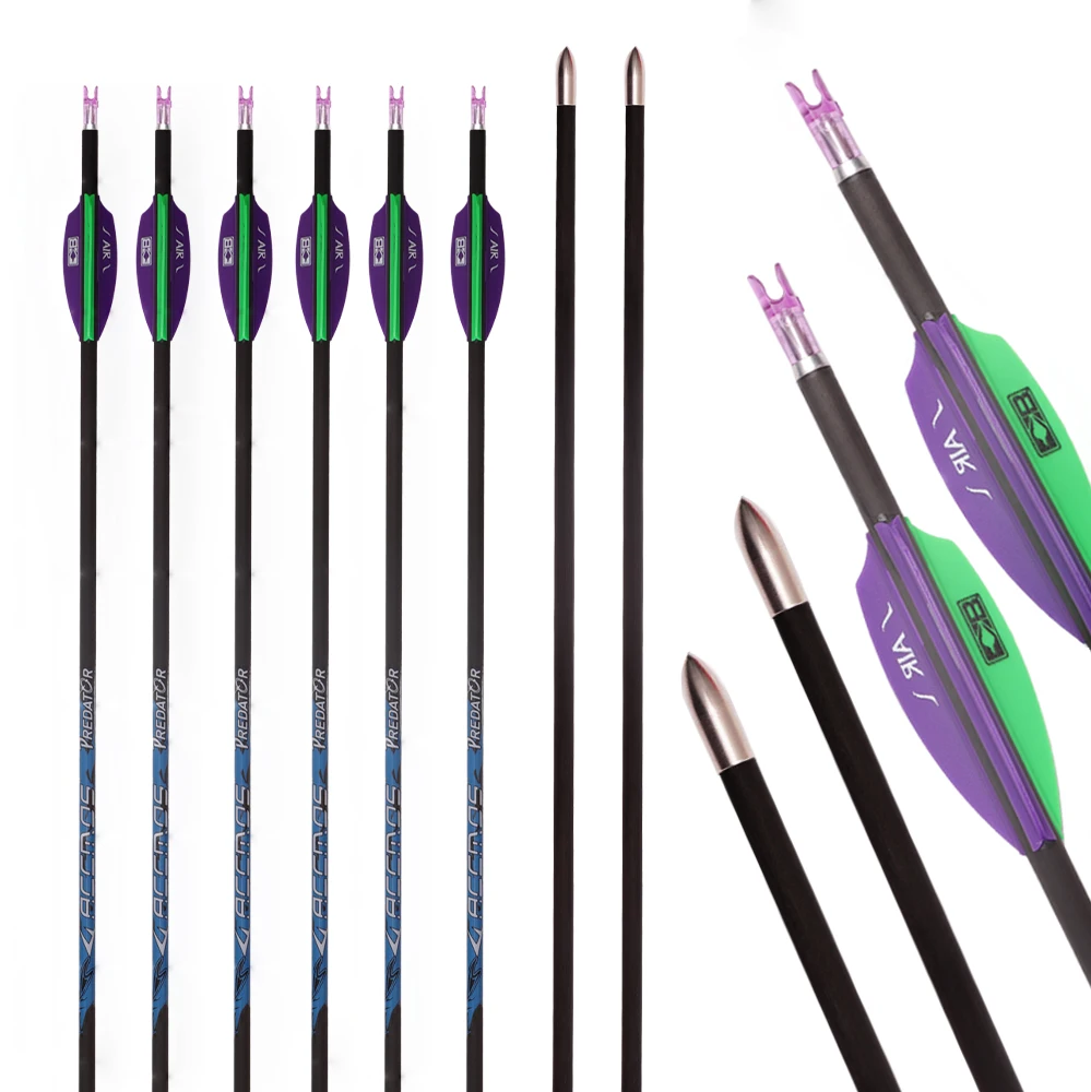 6/12/18/24pcs ID 4.2mm 31in Archery Pure Carbon Arrow Air Feather Sp250 300 350 400 450 500 550 600 650 700 750 800 850 900 1000