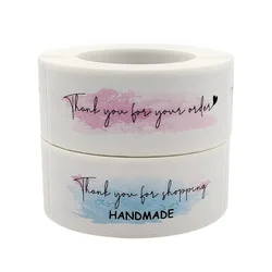 120Pcs Rectangle Pink Business Label Stickers Paper Cute Thank You Stickers for Baking Packaging Seal Labels Stationery